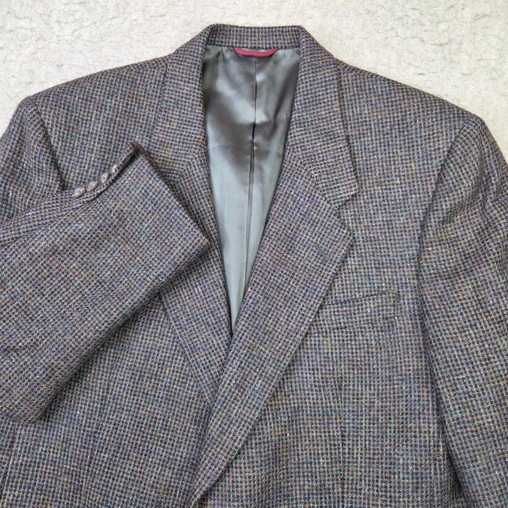 Hart Schaffner Marx Tweed Wool Blazer Mens 44R Gray 2 Button Made in USA